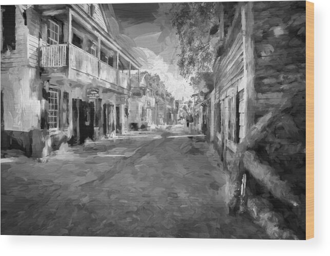 St. George Street Wood Print featuring the photograph St George Street St Augustine Florida Painted BW by Rich Franco