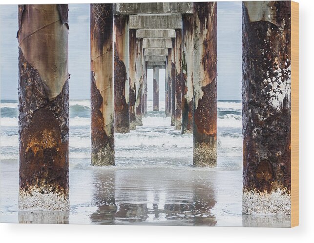 Saint Augustine Wood Print featuring the photograph St Johns County Ocean Pier In Saint Augustine Florida #2 by Parker Cunningham