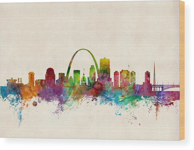 St Louis Wood Print featuring the digital art St Louis Missouri Skyline by Michael Tompsett