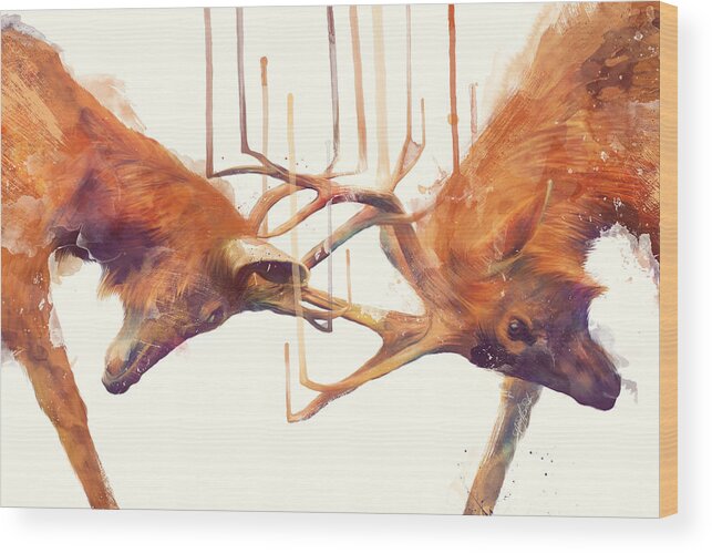 Stags Wood Print featuring the painting Stags // Strong by Amy Hamilton