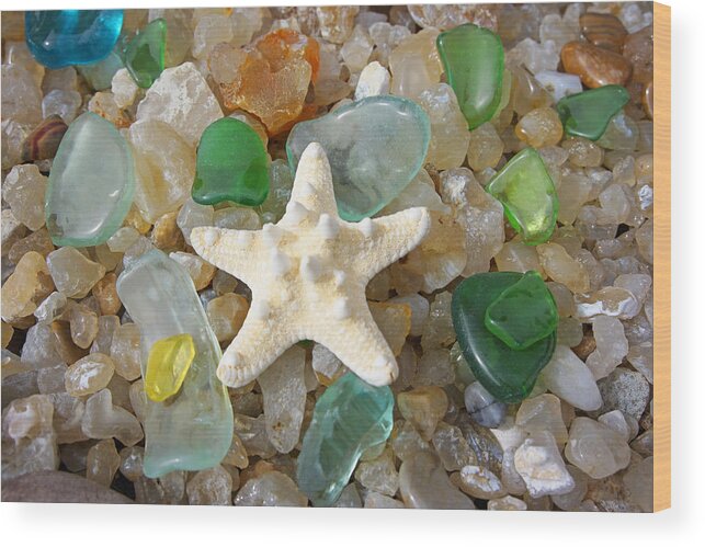 Decorative Wood Print featuring the photograph Starfish Fine Art Photography Seaglass Coastal Beach by Patti Baslee