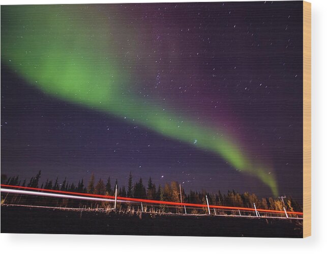 Tranquility Wood Print featuring the photograph Starry Aurora Borealis by © Copyright 2011 Sharleen Chao