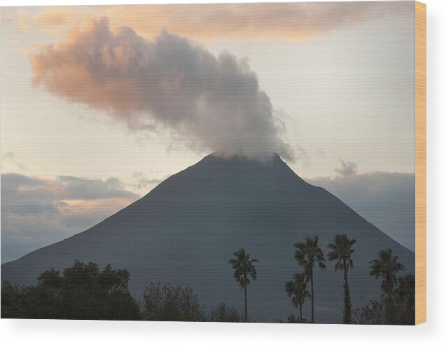 Kevin Schafer Wood Print featuring the photograph Steaming Volcano At Sunset Mount by Kevin Schafer