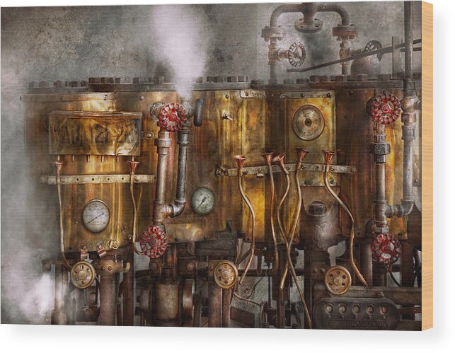 Steampunk Wood Print featuring the photograph Steampunk - Plumbing - Distilation apparatus by Mike Savad