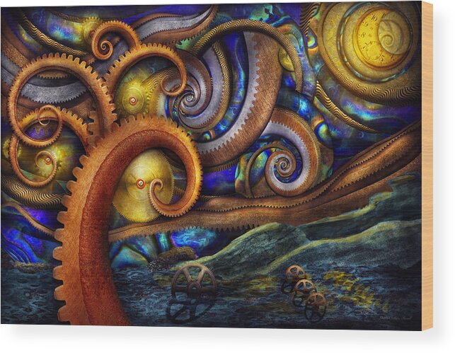 Savad Wood Print featuring the photograph Steampunk - Starry night by Mike Savad