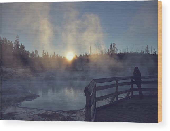 West Thumb Geyser Basin Wood Print featuring the photograph Steamy Sunset by Irene Y.