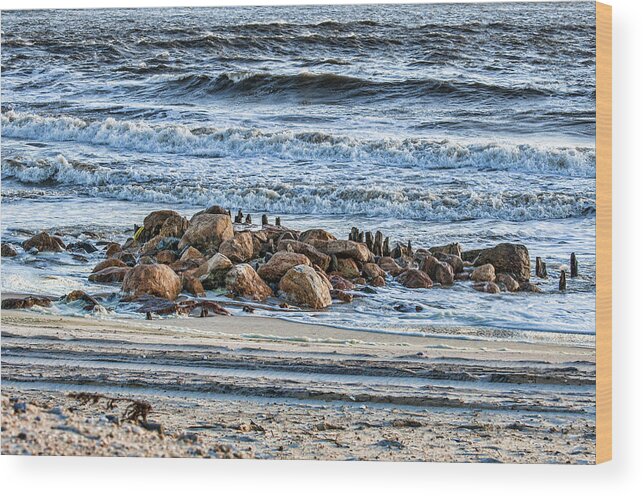 Ocean Wood Print featuring the photograph Sticks and Stones by Cathy Kovarik
