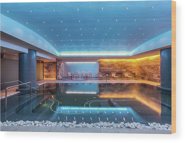 Tranquility Wood Print featuring the photograph Still Modern Indoor Pool by Antonio Saba