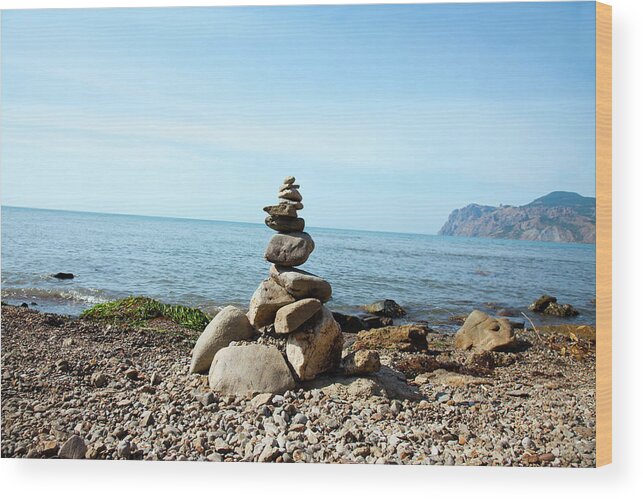 Heap Wood Print featuring the photograph Stone Tower On The Beach by Mashabuba