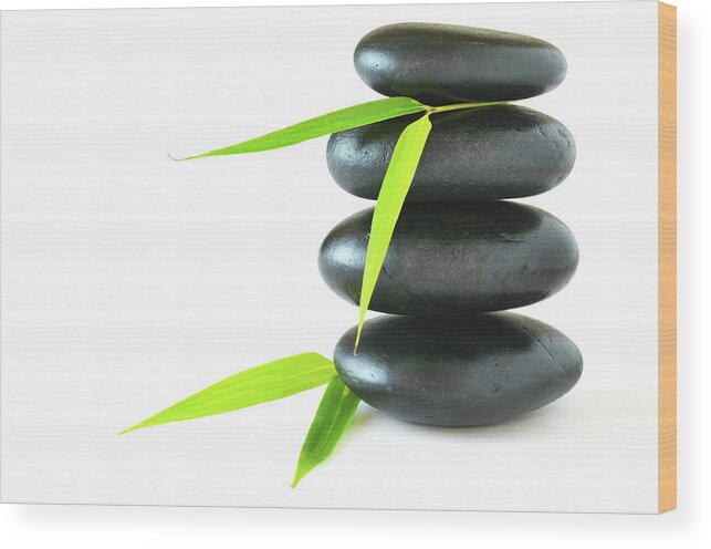Bamboo Wood Print featuring the photograph Stones With Bamboo Leaves by Jgfoto