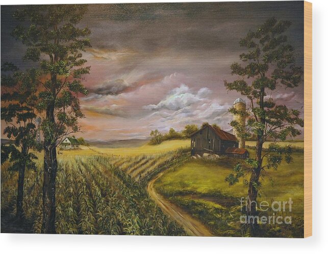 Farm Wood Print featuring the painting Storm Clouds by AMD Dickinson