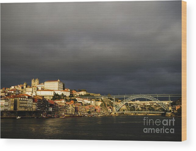 Architecture Wood Print featuring the photograph Storm Clouds Over Porto Portugal by Oscar Gutierrez