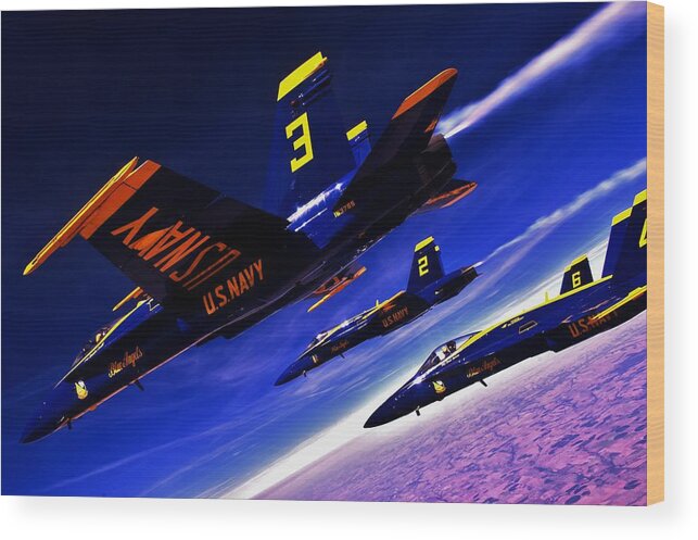 Blue Angels Wood Print featuring the photograph Streaking Blues by Benjamin Yeager