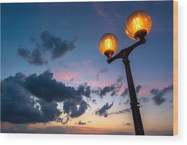Streetlamp Wood Print featuring the photograph Streetlamp And Cloudy Nightsky by Andreas Berthold