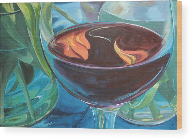 Wine Wood Print featuring the painting Stride by Trina Teele