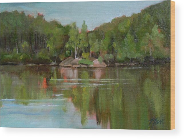 Mirror Lake Wood Print featuring the painting Summer at Mirror Lake by Nancy Griswold