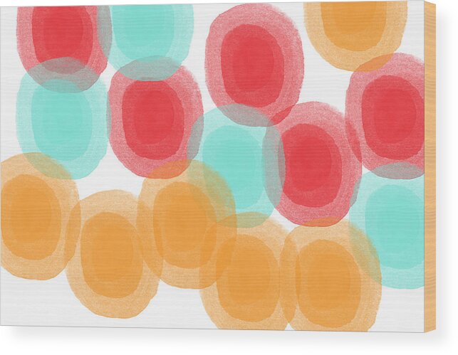 Abstract Circles Wood Print featuring the painting Summer Sorbet- abstract painting by Linda Woods