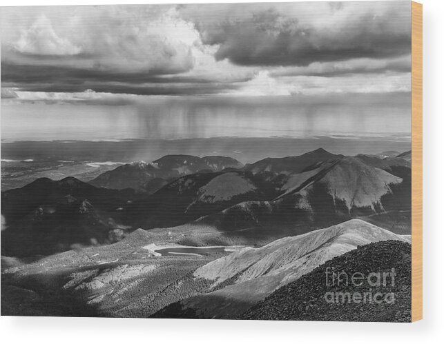 Pikes Peak Wood Print featuring the photograph Sun and Rain on Pikes Peak by CJ Benson