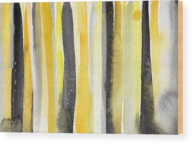 Abstract Yellow And Grey Painting Wood Print featuring the painting Sun and Shadows- abstract painting by Linda Woods