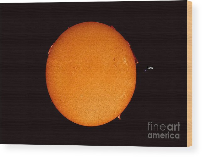 Science Wood Print featuring the photograph Sun With Earth For Size Comparison by John Chumack