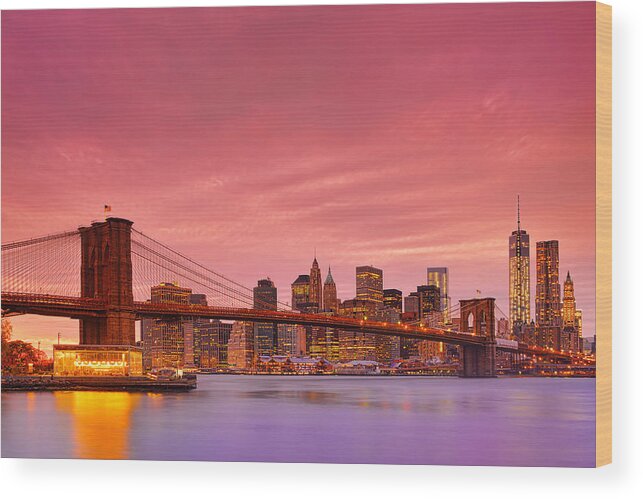 Brooklyn Bridge Wood Print featuring the photograph Sundown City by Midori Chan