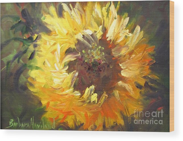 Flower Wood Print featuring the painting Sunflower by Barbara Haviland