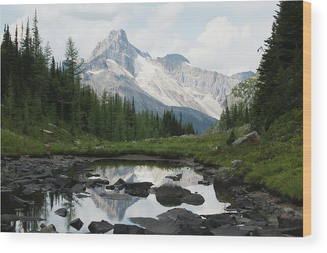 Tranquility Wood Print featuring the photograph Sunlit Mountain Reflecting An Alpine by Michael Interisano / Design Pics