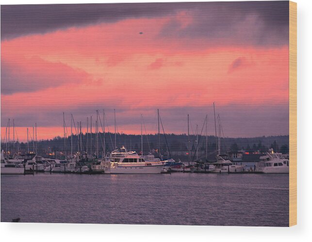 Bellingham Wood Print featuring the photograph Sunrise over Marina by Judy Wright Lott
