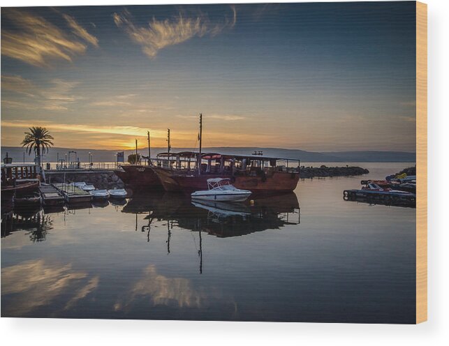Israel Wood Print featuring the photograph Sunrise over the Sea of Galilee by David Morefield