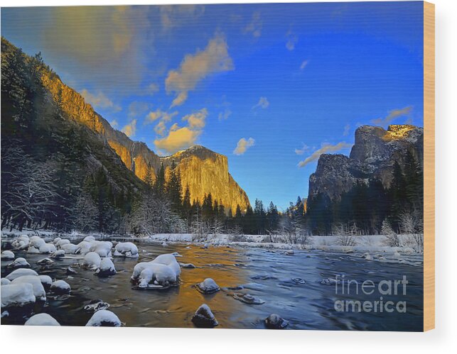 Yosemite Wood Print featuring the photograph Sunrise Yosemite Valley by Peter Dang