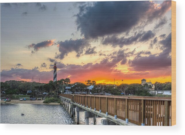 America Wood Print featuring the photograph Sunset at Anastasia Lighthouse by Rob Sellers