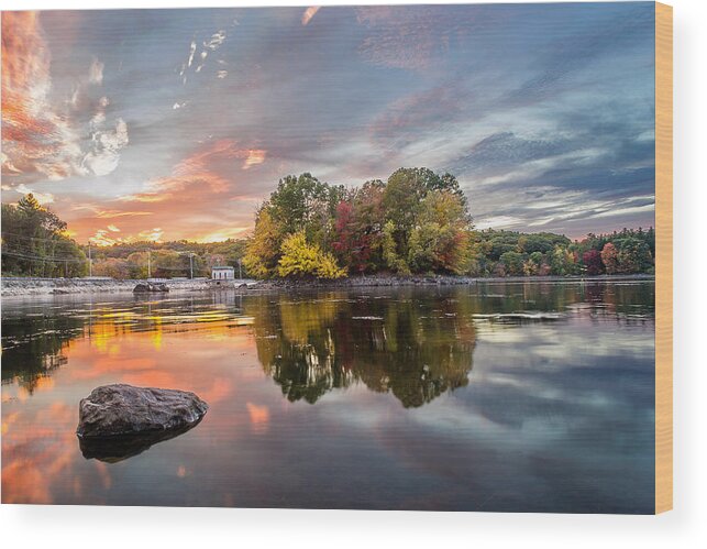 Autumn Wood Print featuring the photograph Sunset at Cambridge Reservoir by Jatin Thakkar