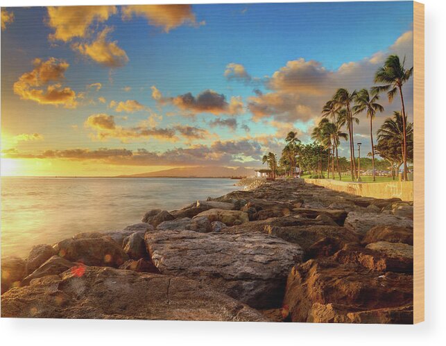 Scenics Wood Print featuring the photograph Sunset At Kakaako, Oahu by Anna Gorin