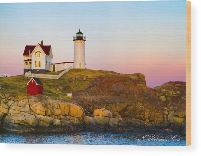 Nubble Wood Print featuring the photograph Sunset at Nubble Lighthouse by Natalie Rotman Cote