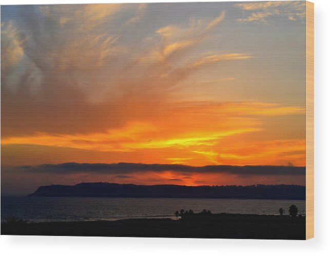 Sunset Wood Print featuring the photograph Sunset at Point Loma from Coronado California by Katy Hawk
