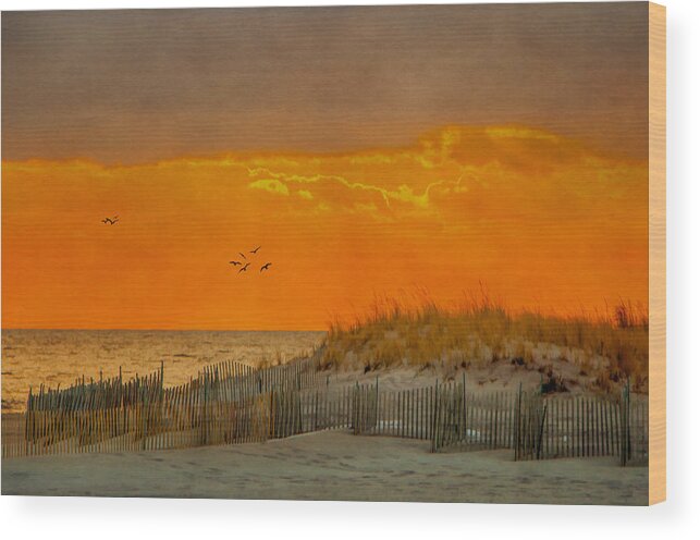 Beach Wood Print featuring the photograph Sunset At Robert Moses Park by Cathy Kovarik