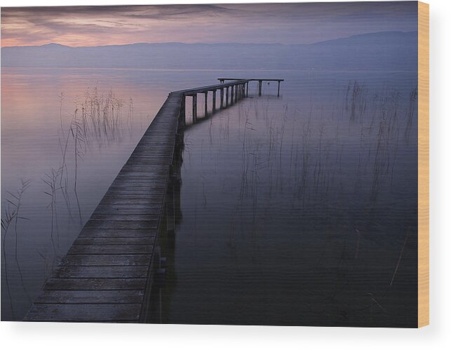 Sunset Wood Print featuring the photograph Sunset at the lake by Dominique Dubied