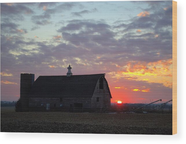 Sunset Wood Print featuring the photograph Sunset By The Barn 2 by Bonfire Photography