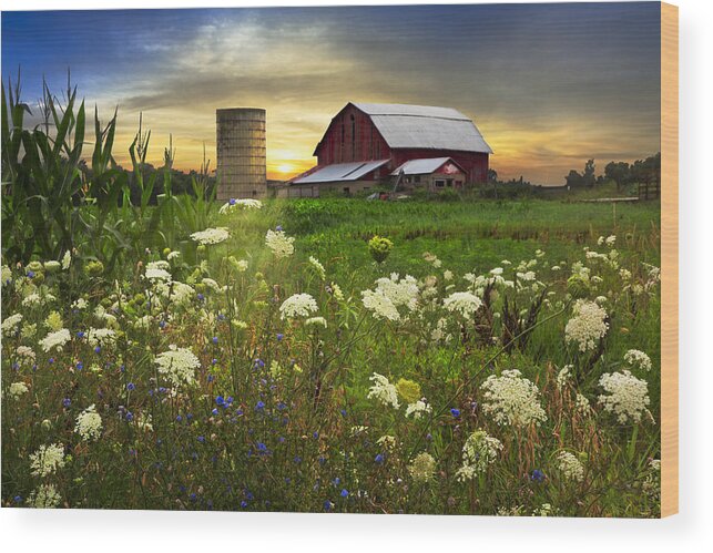 Barn Wood Print featuring the photograph Sunset Lace Pastures by Debra and Dave Vanderlaan