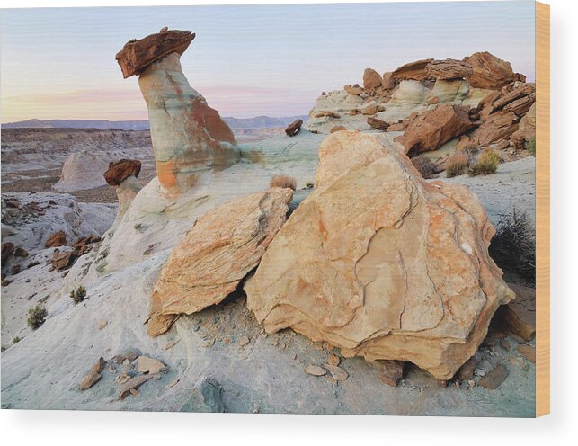 Scenics Wood Print featuring the photograph Sunset Landscape With Hoodoos At Stud by Rezus