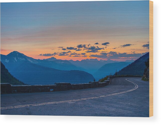 Going To The Sun Road Wood Print featuring the photograph Sunset on Going-to-the-Sun Road by Adam Mateo Fierro