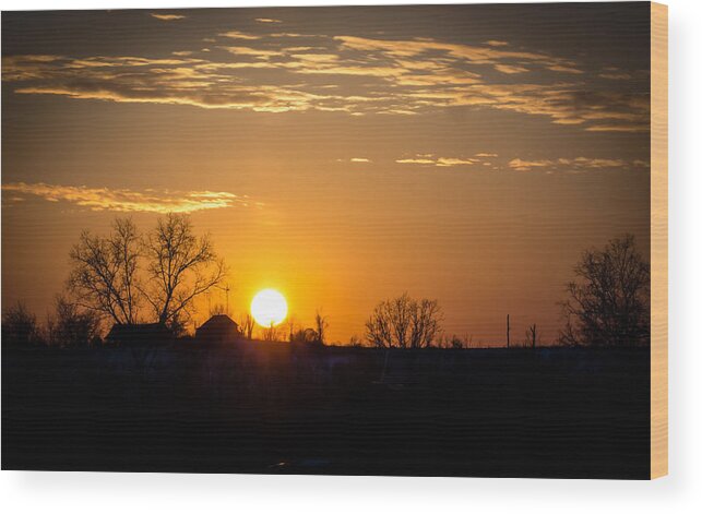 Sunset Wood Print featuring the photograph Sunset Over the Distant Farm by Holden The Moment