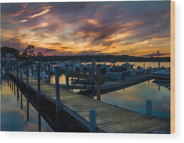 Marina Sunset Wood Print featuring the photograph Sunset over Marina on Mystic River by Kirkodd Photography Of New England