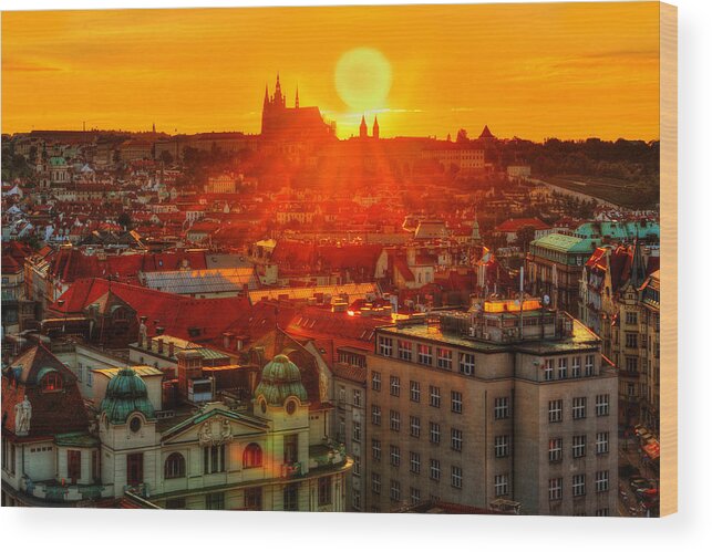 Prague Wood Print featuring the photograph Sunset over Prague by Midori Chan