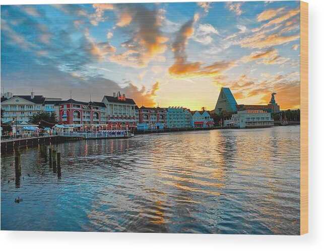 Disney Wood Print featuring the photograph Sunset Over the Dolphin by Jenny Hudson
