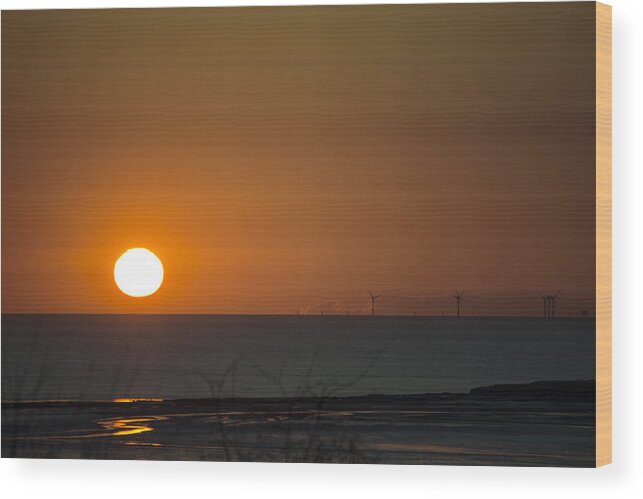 Sun Wood Print featuring the photograph Sunset Over The Windfarm by Spikey Mouse Photography