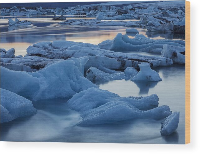 Heike Odermatt Wood Print featuring the photograph Sunset Vatnajokull Glacier Jokalsarlon by Heike Odermatt