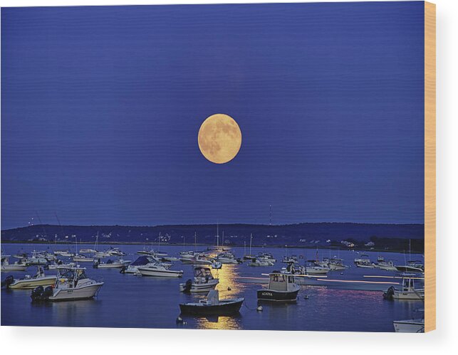 Usa Wood Print featuring the photograph Super Moon Over Plymouth Harbor by Kate Hannon