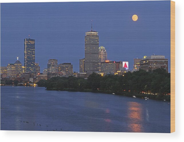 Boston Wood Print featuring the photograph Supermoon over Boston by Juergen Roth