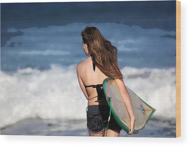 Surfer Wood Print featuring the photograph Surfer Girl by Michelle Constantine